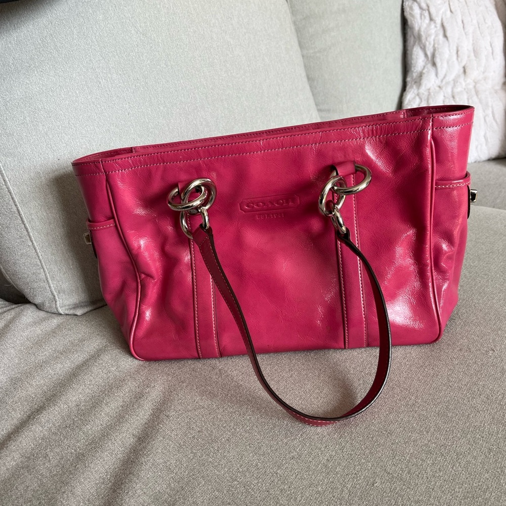 Coach Fuchsia Pink Leather Double-Handle Tote
